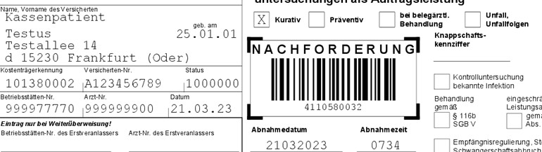Gedruckter Ü-Scheins mit Barcode